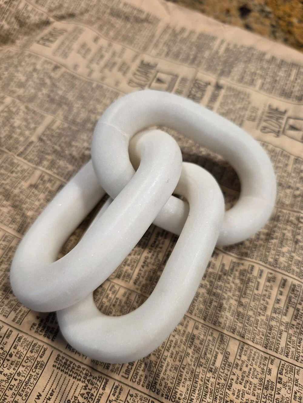 White Ceramic Link Sculpture - Modern Decorative Accent